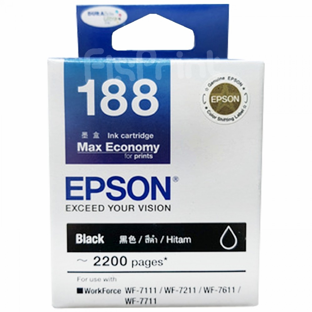 Original Cartridge Tinta Epson 188 T188 T1881 Black, Tinta Printer Epson WF7711 WF7611 WF7211 WF7111 WF7620 WF7610 WF7110 WF3640 WF3620 